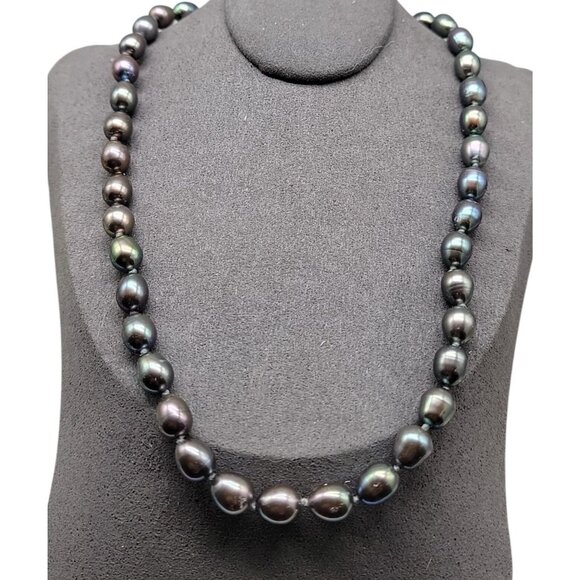 14K Gold Clasp Peacock Tahitian Baroque Pearl Necklace 16" Multi-Color Iridescen - Picture 4 of 11